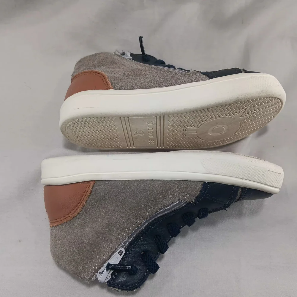 Old Soles Chukka Boots Boys US 8 EU  Blue And Brown Leather Gray Suede Side Zip